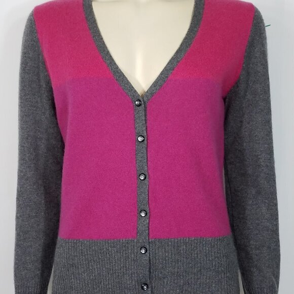 Apt. 9 pink fuchsia gray 100% cashmere button up cardigan sweater ladies Medium - Picture 1 of 8